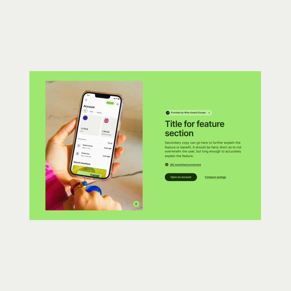 An image of the Feature Section Single in Bright Green theme