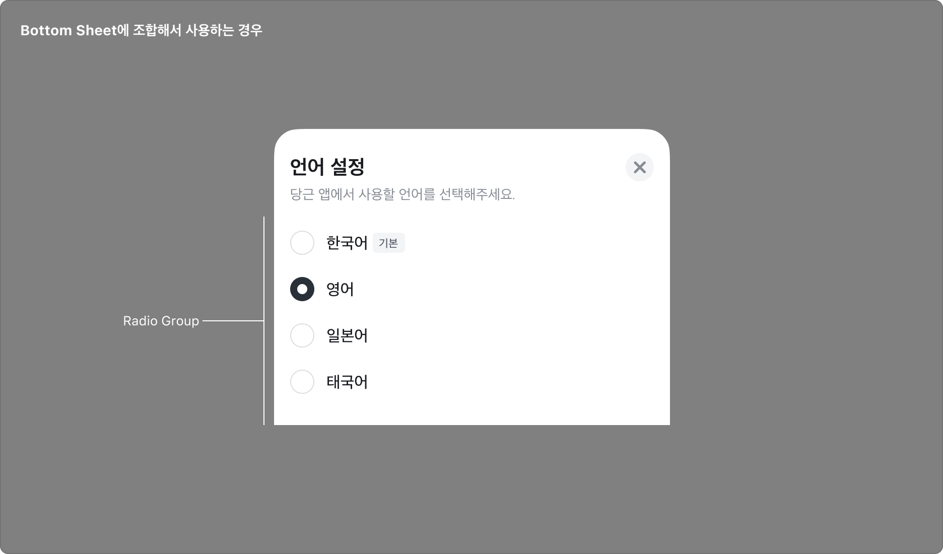 Bottom Sheet와 조합하여 사용하는 경우 - Radio Mark