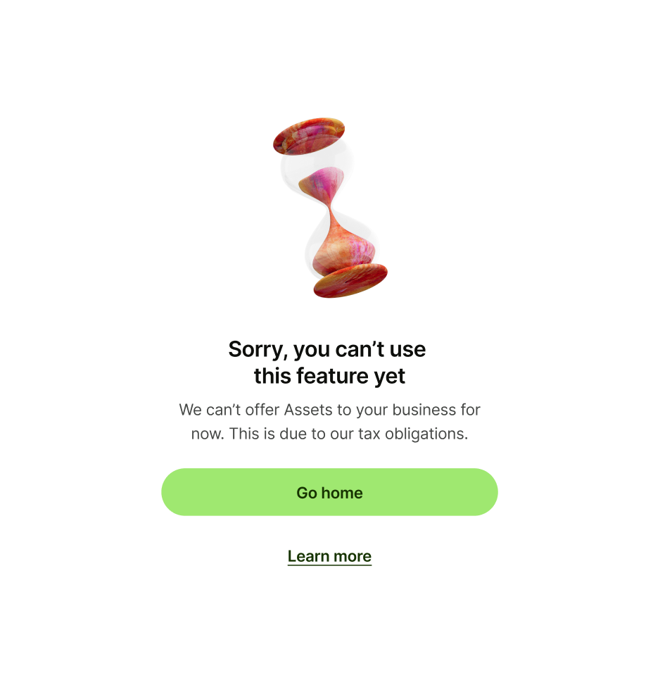 Error pattern with 'Learn more' as tertiary button copy