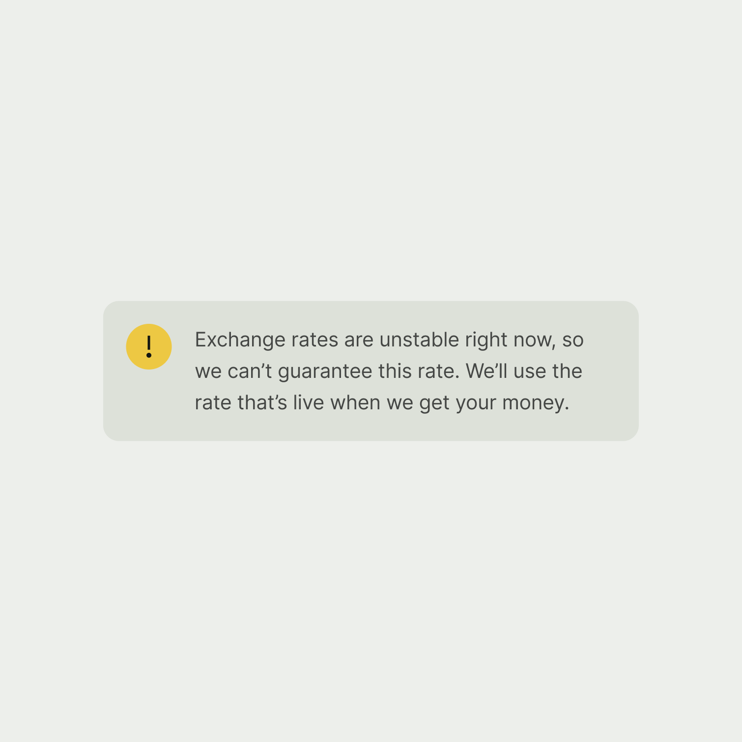 A warning alert with a short and clear message.