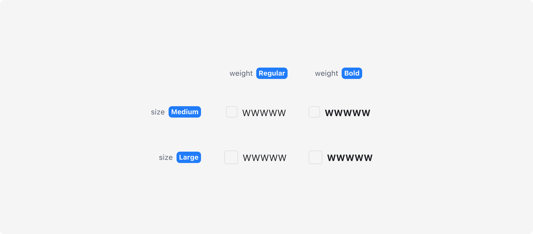 Checkbox의 Size와 Weight Property - Medium, Large 사이즈와 Regular, Bold 굵기
