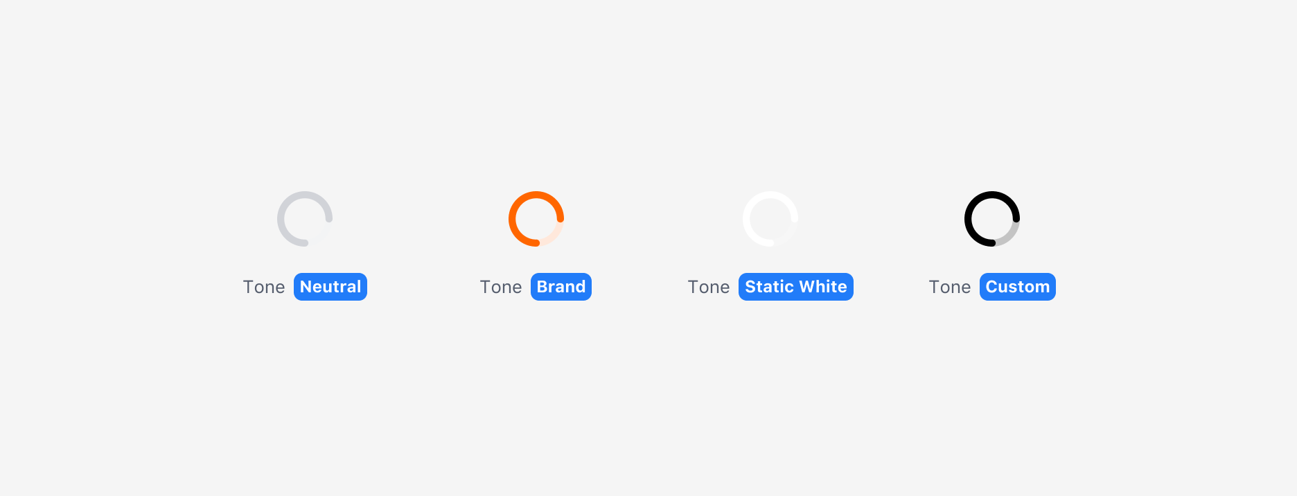 Progress Circle의 Tone - Neutral, Brand, Static White, Custom