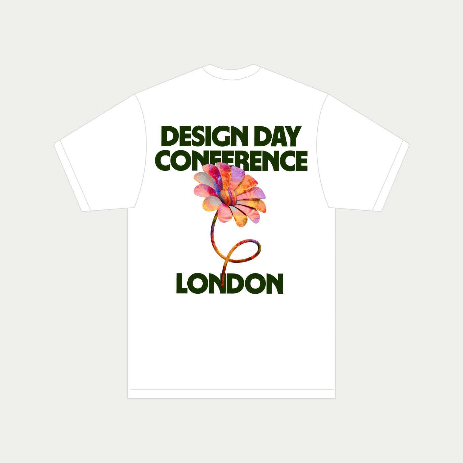 The back of a green t-shirt mockup showing the event name and illustration layout design for Wise events swag.