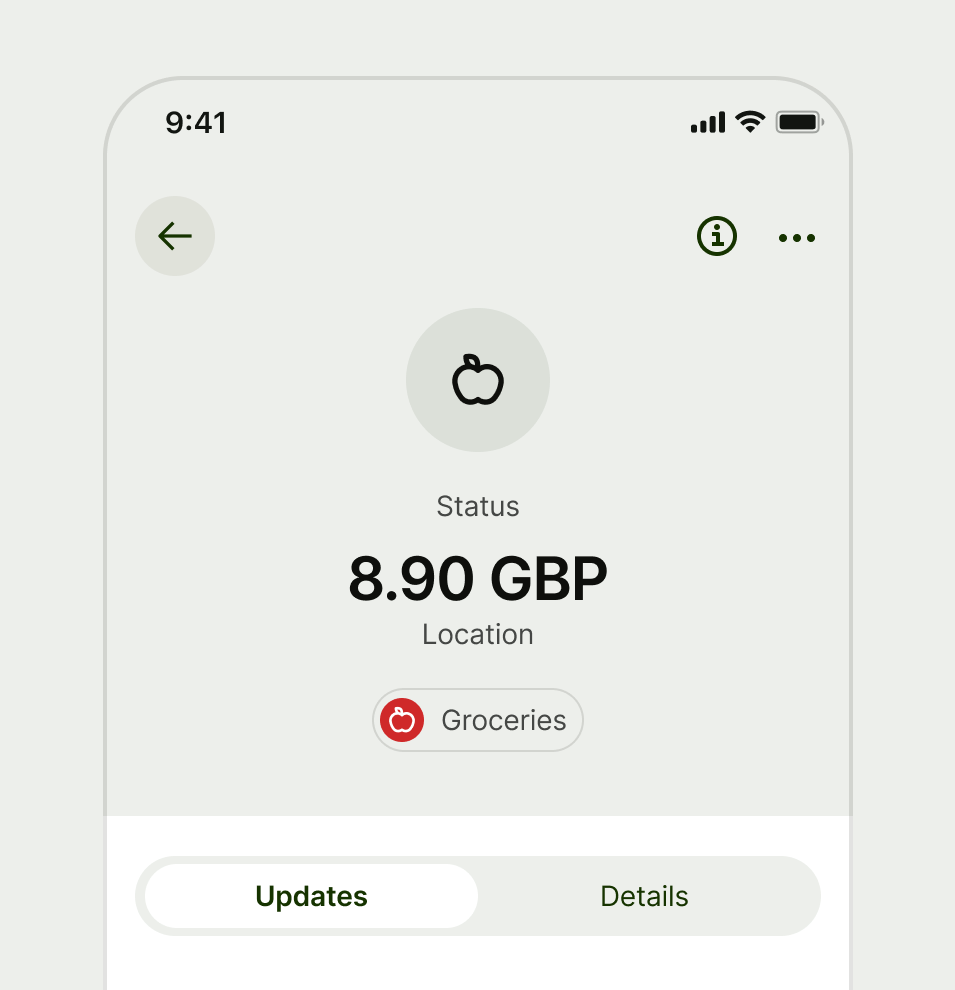 Transaction details with segmented control