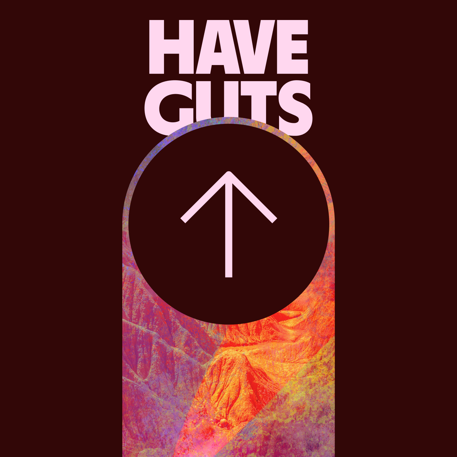 An arrow pointing upwards slightly overlapping the title Have guts