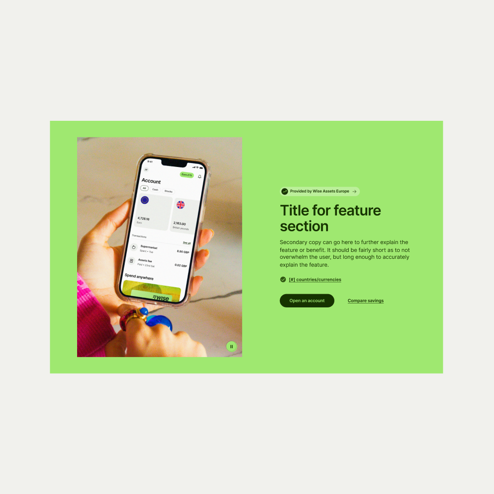 An image of the Feature Section Single in Bright Green theme