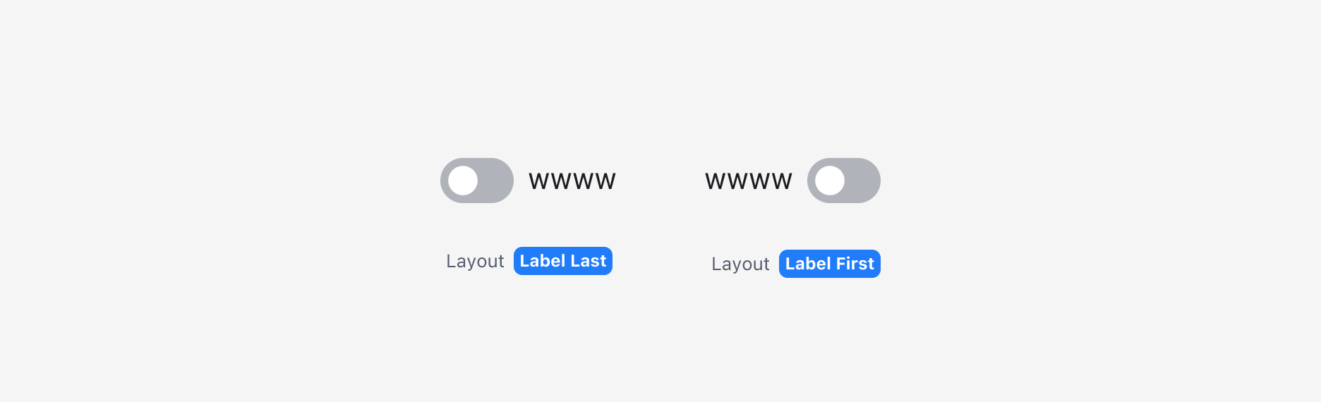 Switch의 Layout - 크기별 권장 텍스트 레이블 스타일