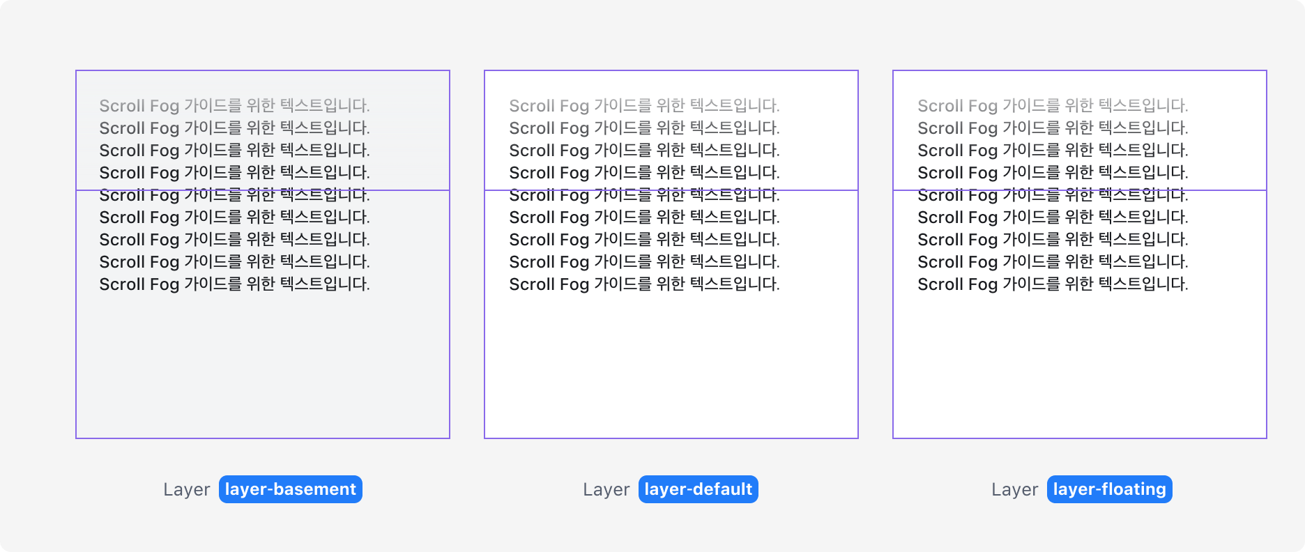 Scroll Fog의 Layer Property - Layer Basement, Layer Default, Layer Floating