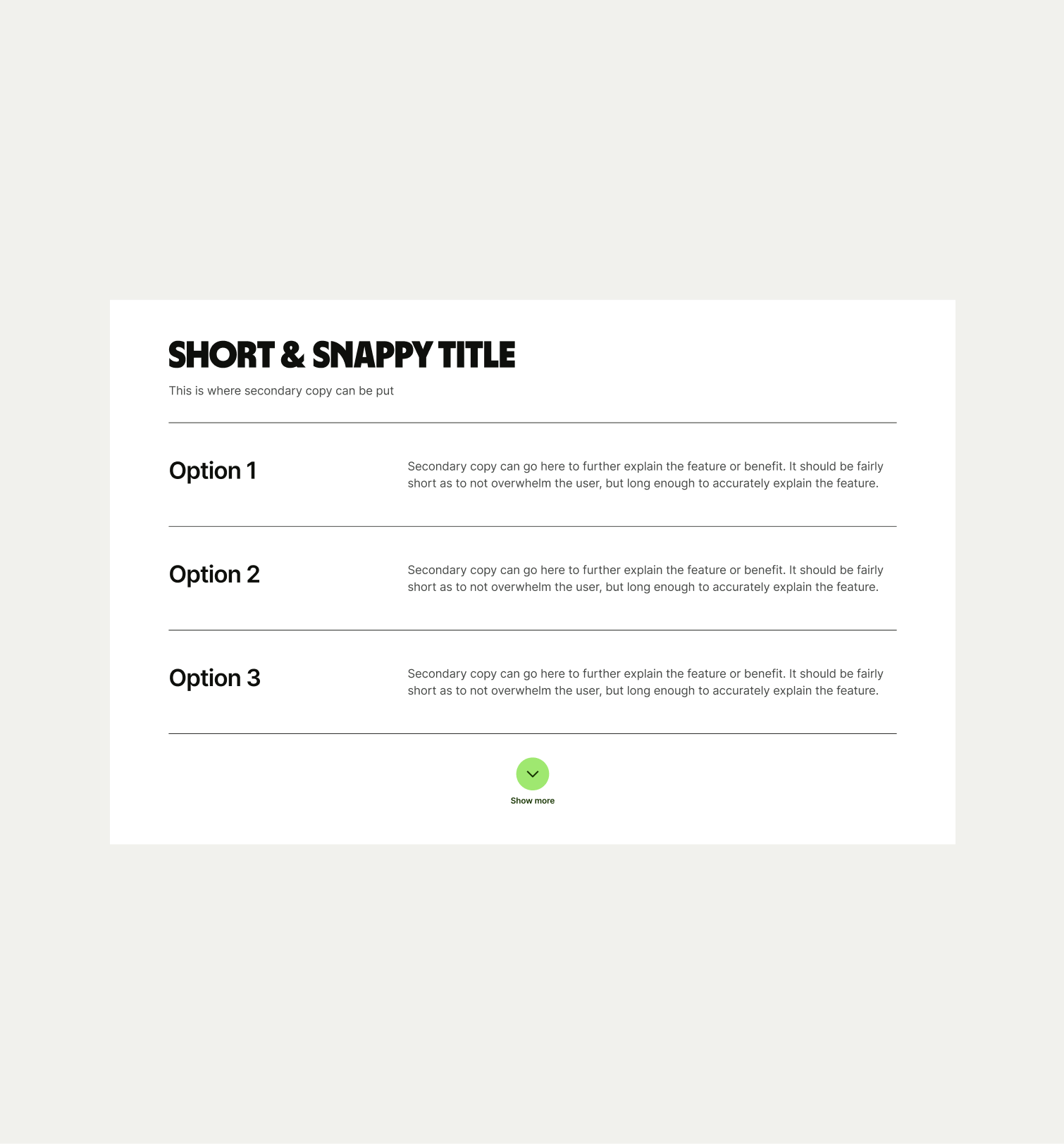 Text Stack pattern with a show more button
