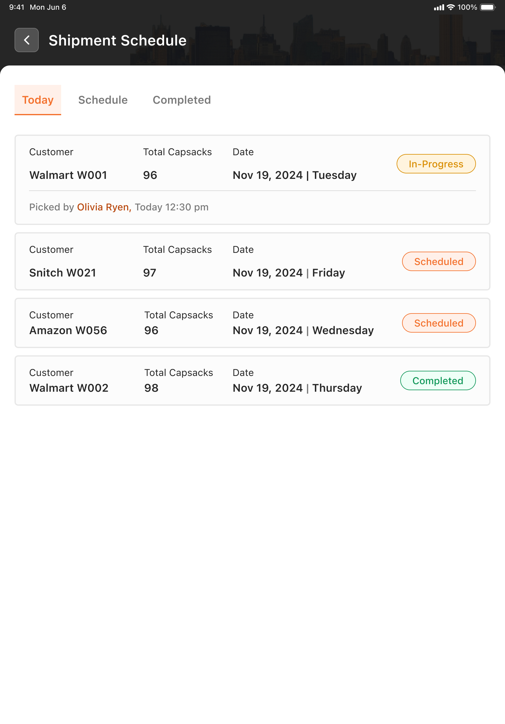 Shipment Schedule - Today