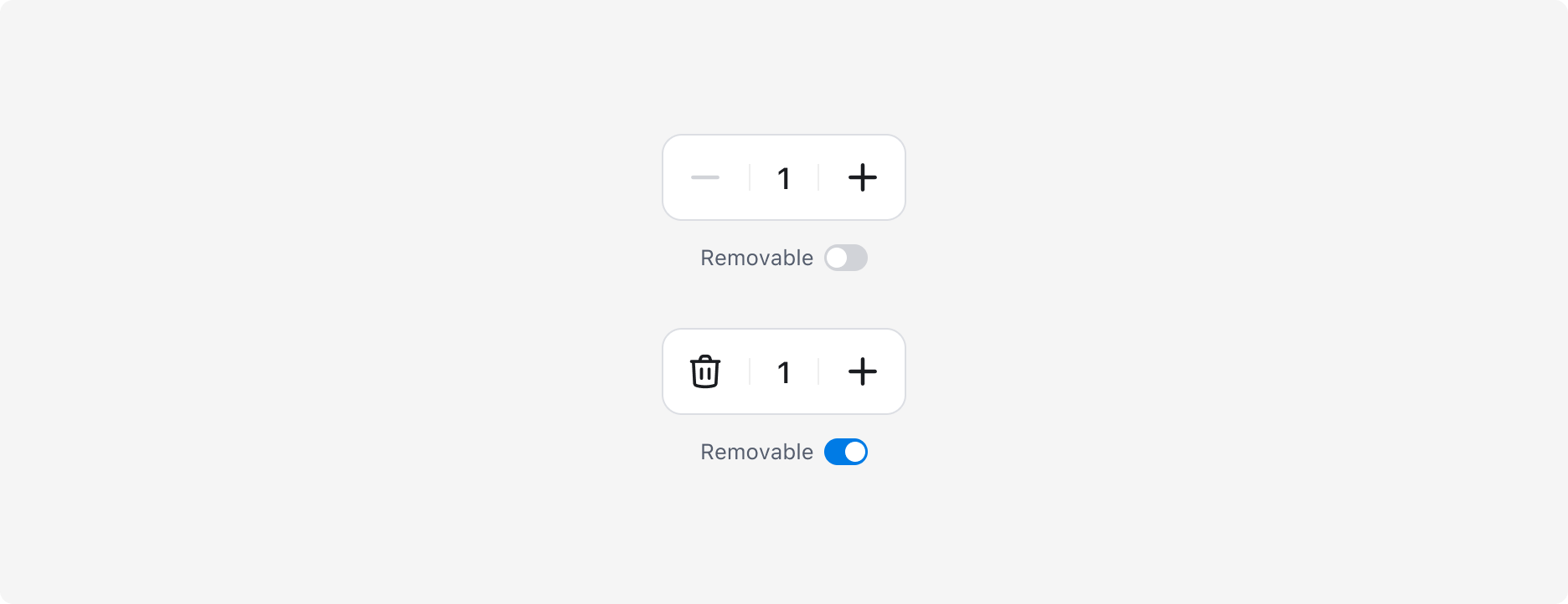 Quantity Picker의 Removable Property - Removable OFF, Removable ON