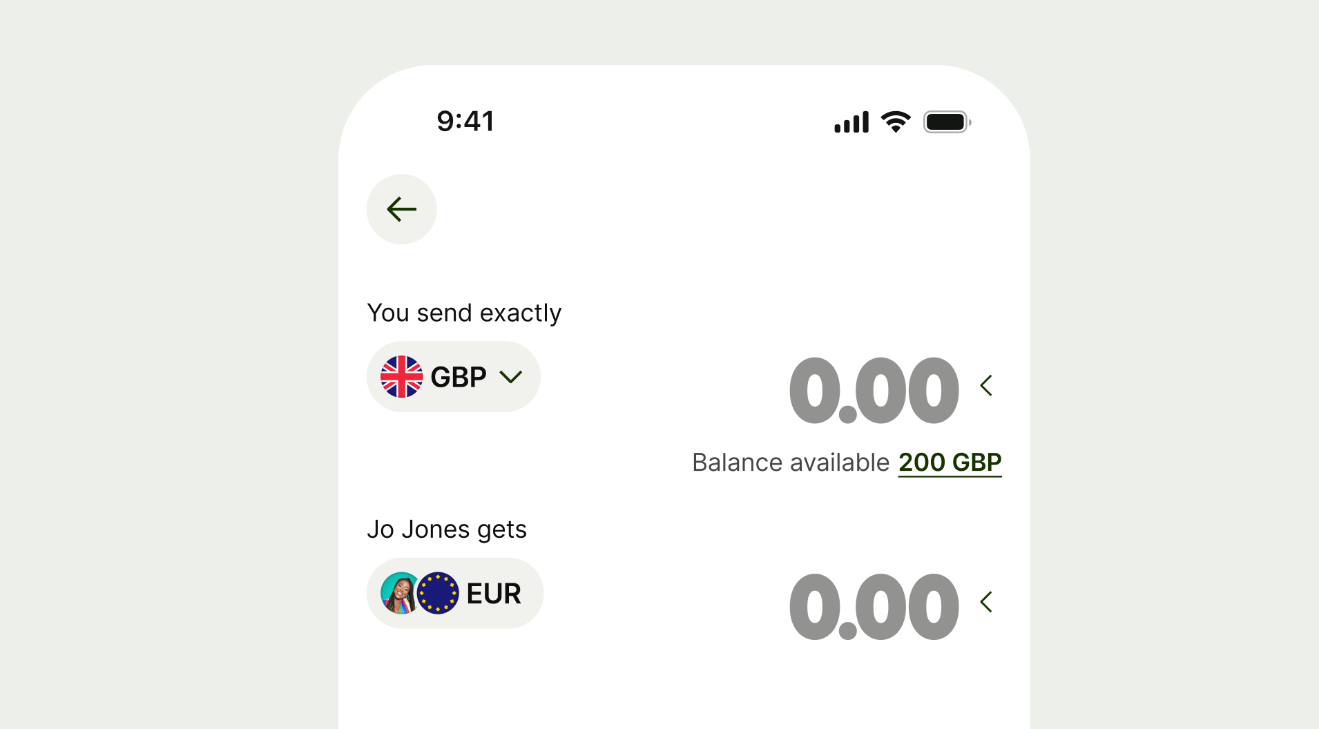 Expressive money input on calculator with balance details