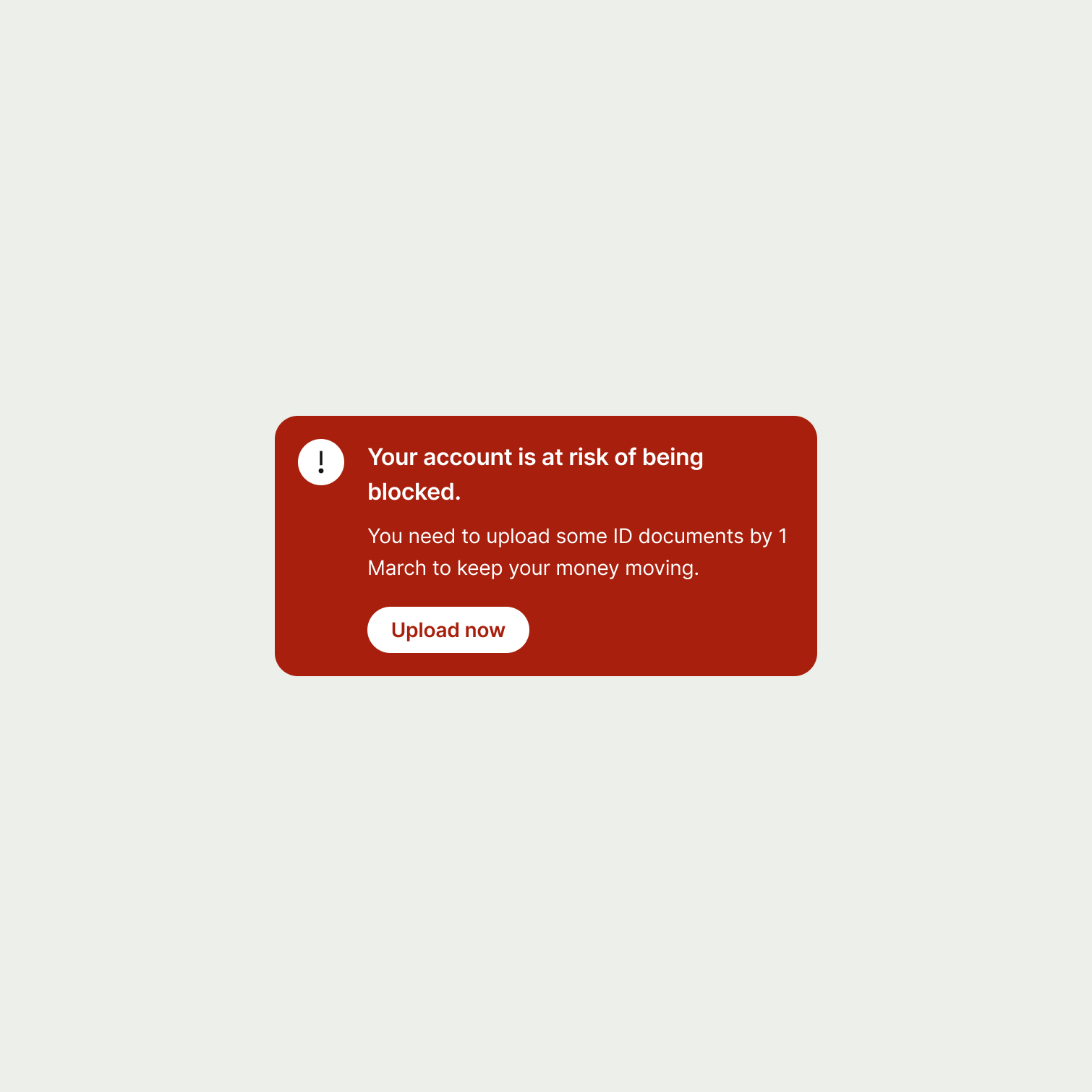 A critical banner with a description that mentions a time frame.