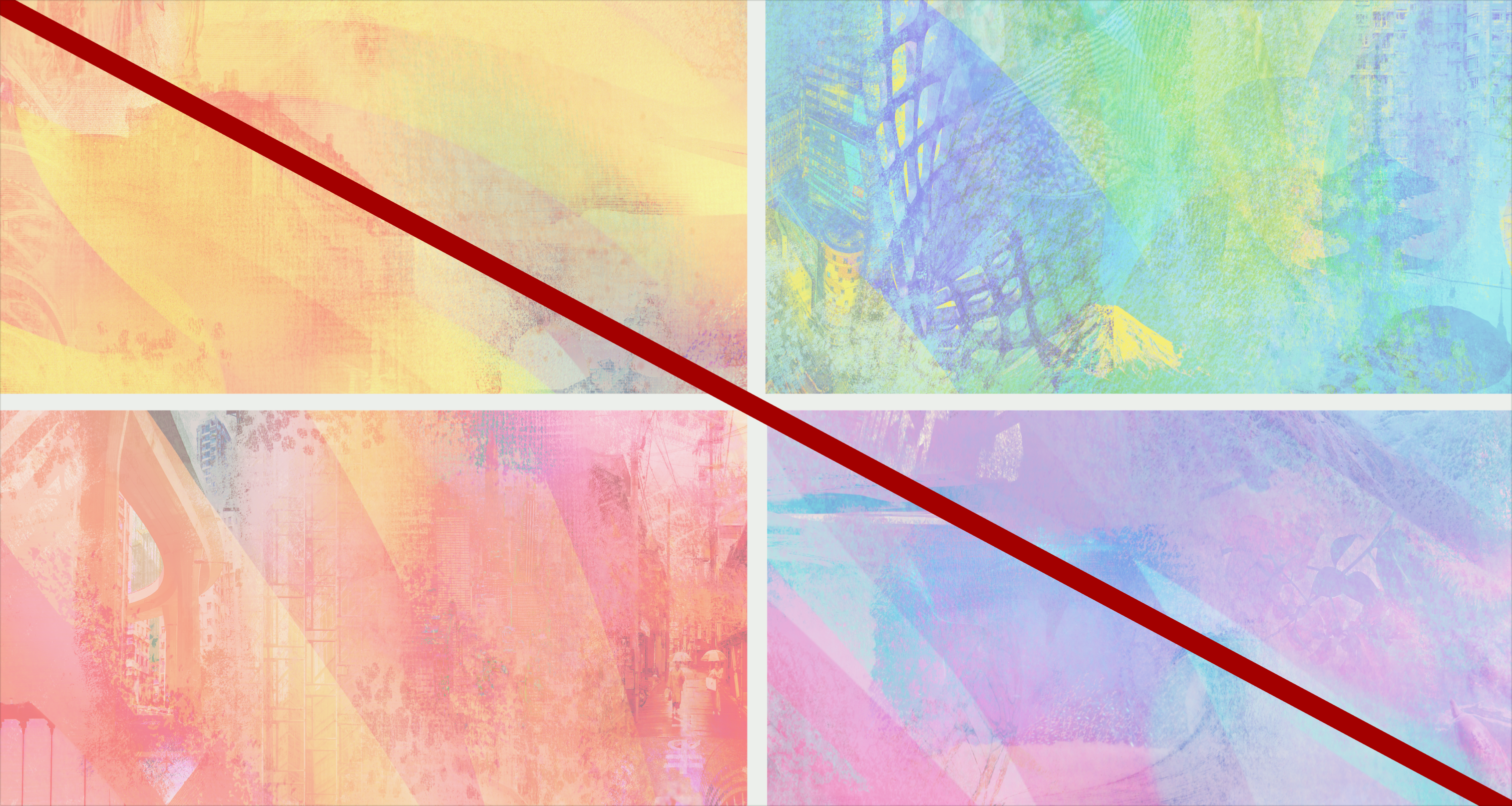 4 tapestries from Wise Masterbrand in low opacity with a line crossing them