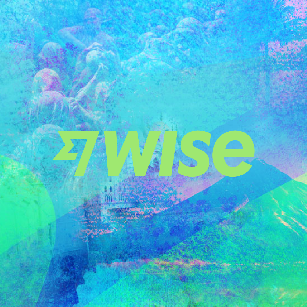 The Wise logo in Bright Green on a tapestry background.