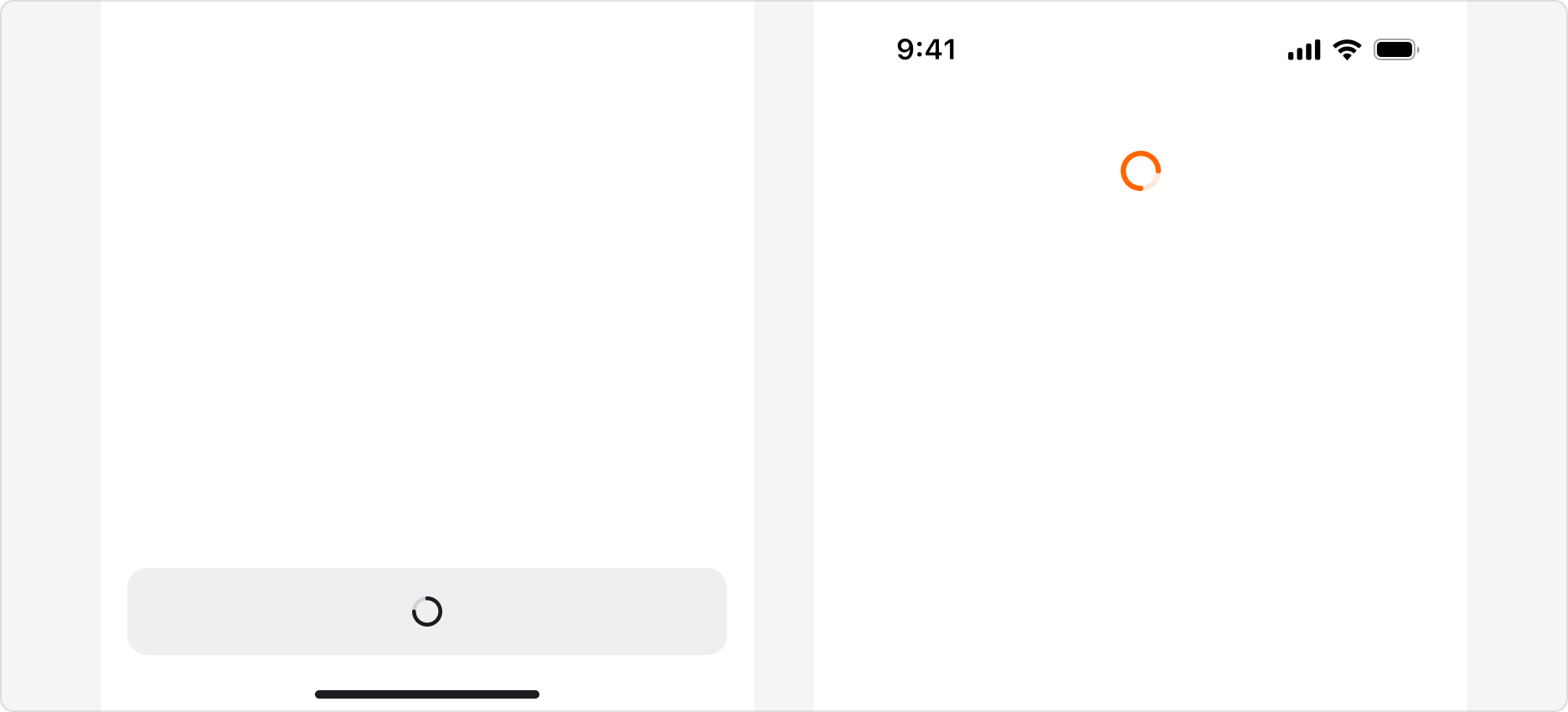 Progress Circle의 위치 예시 - 버튼 내부, Pull to Refresh 내부