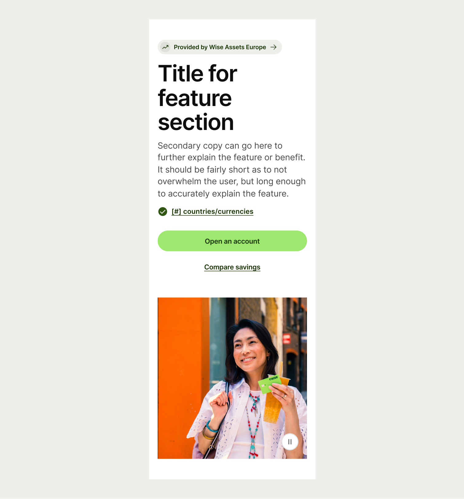 An image of the Feature Section Single with incorrect UX