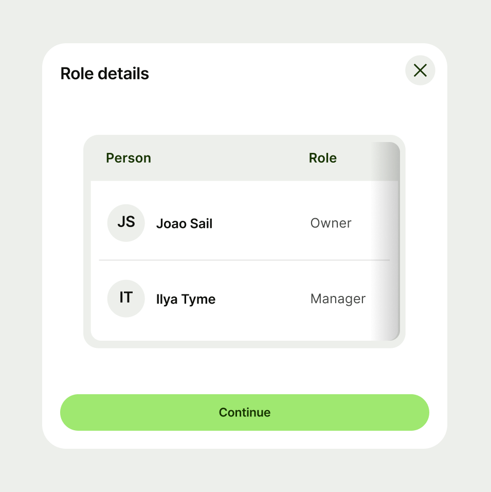 Table in modal