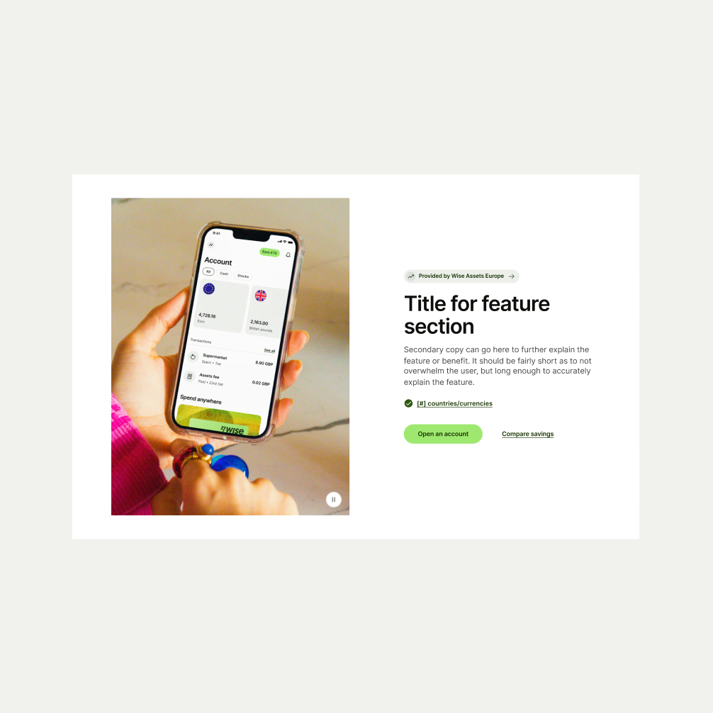 An image of the Feature Section Single in Light theme