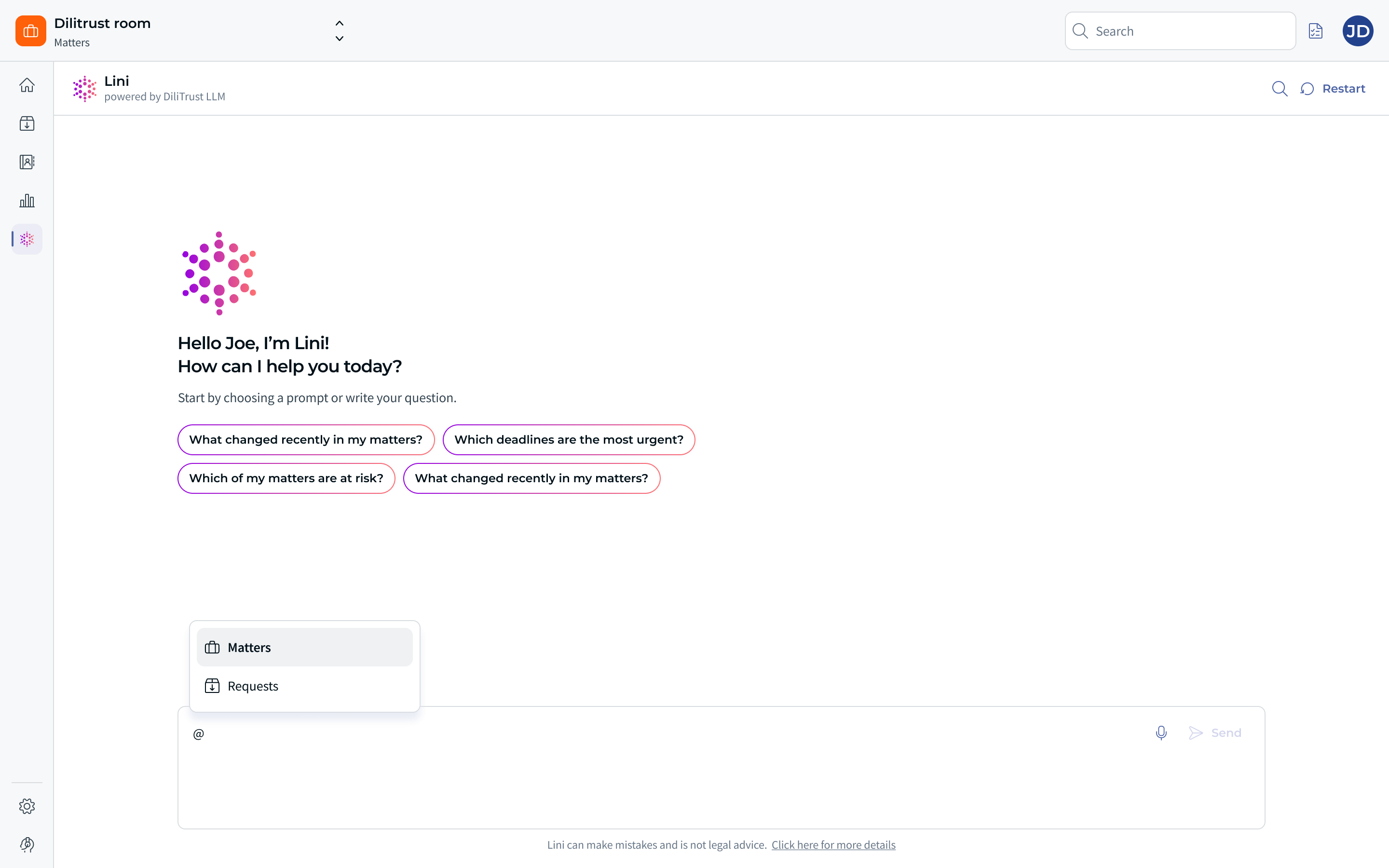 Using the @ mention in LINI to define the conversation context