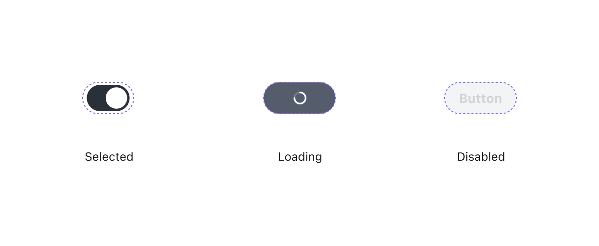 Selected·Loading·Disabled 각 상태에서 눌렀을 때의 모습