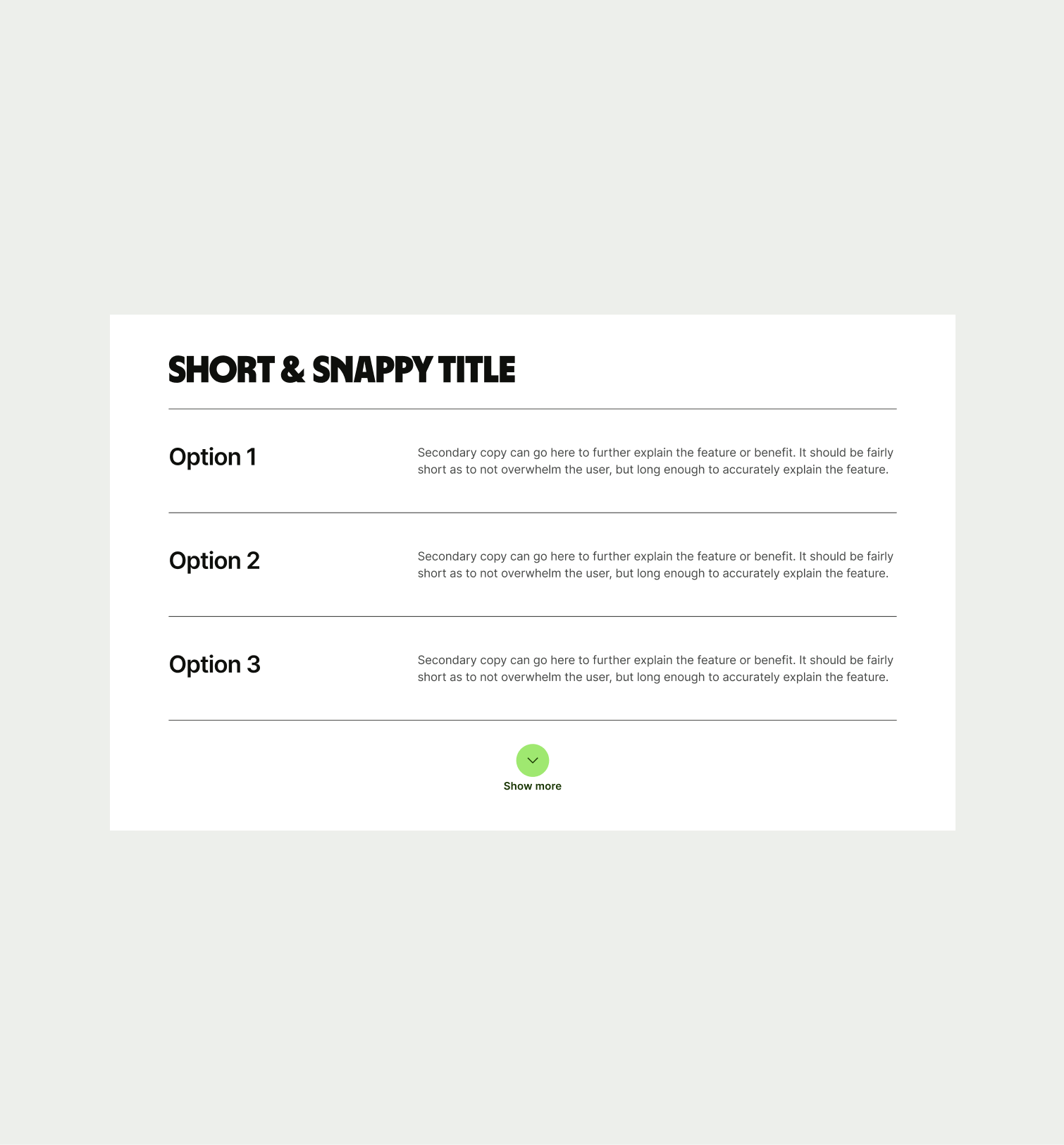 Text Stack pattern with a show more button