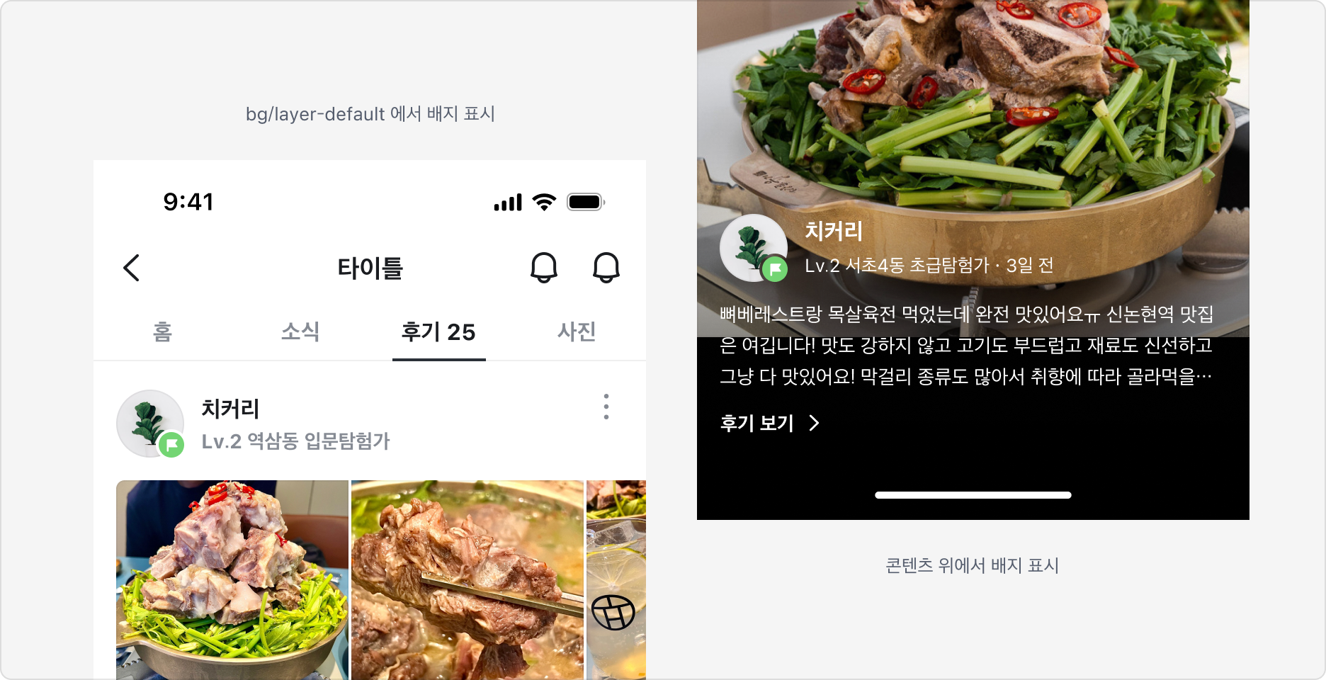 Avatar Badge 표시 예시 - 다양한 배경에서의 Badge 표현