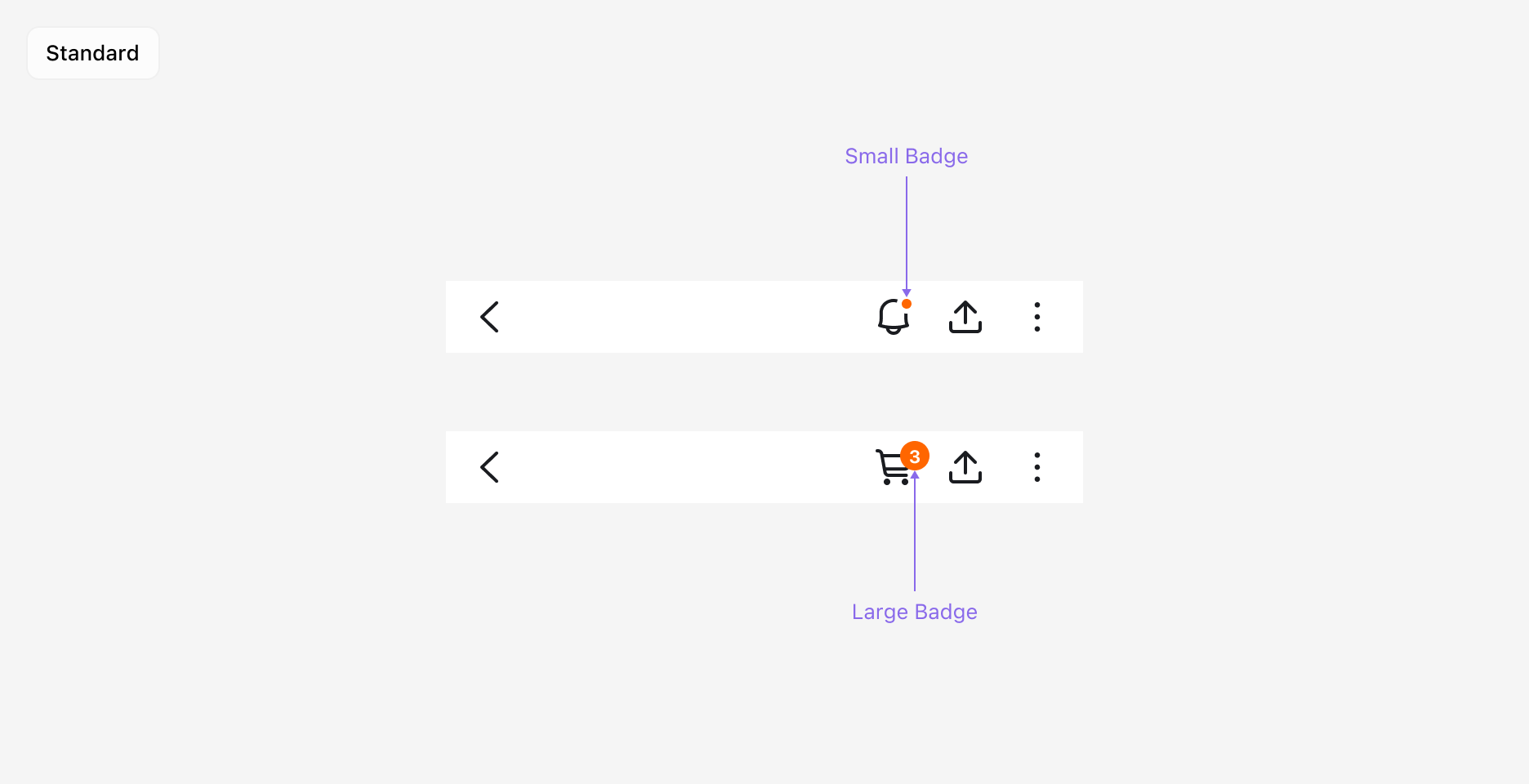 Top Navigation Notification Badge - Icon Button에 Notification Badge 표시 예시 (Standard 타입)