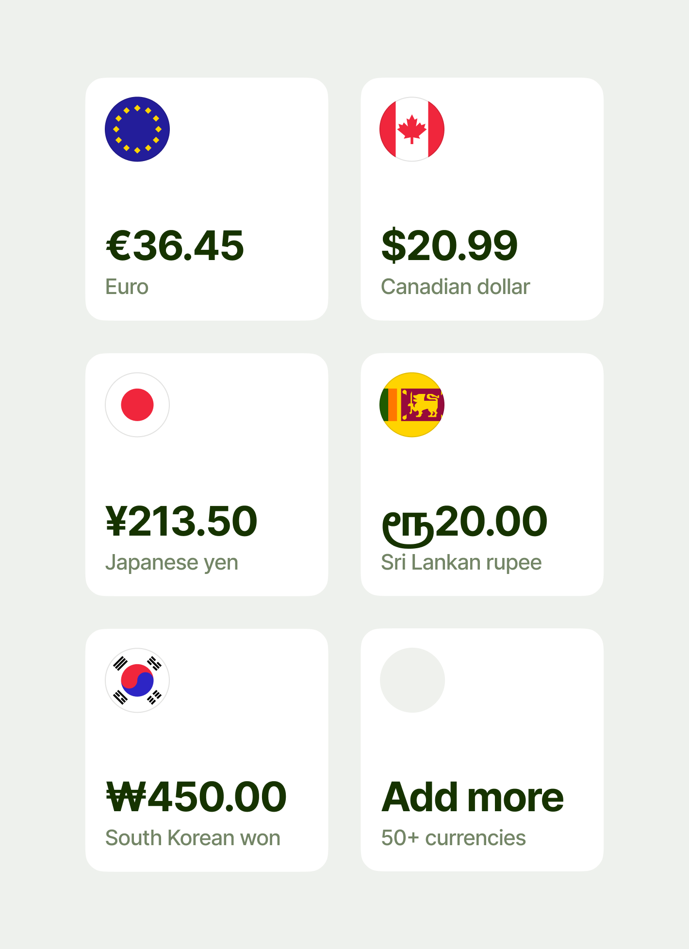 Six examples of our Account squares in a 2x3 grid