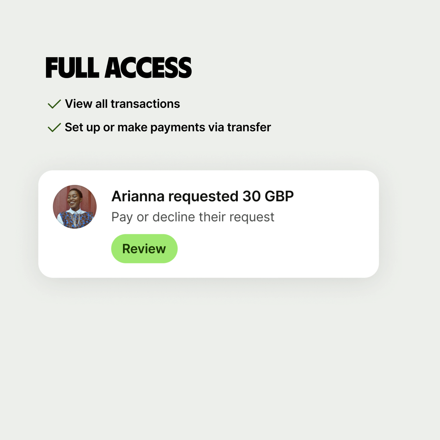 Payment task component shows everything for users who have a full access