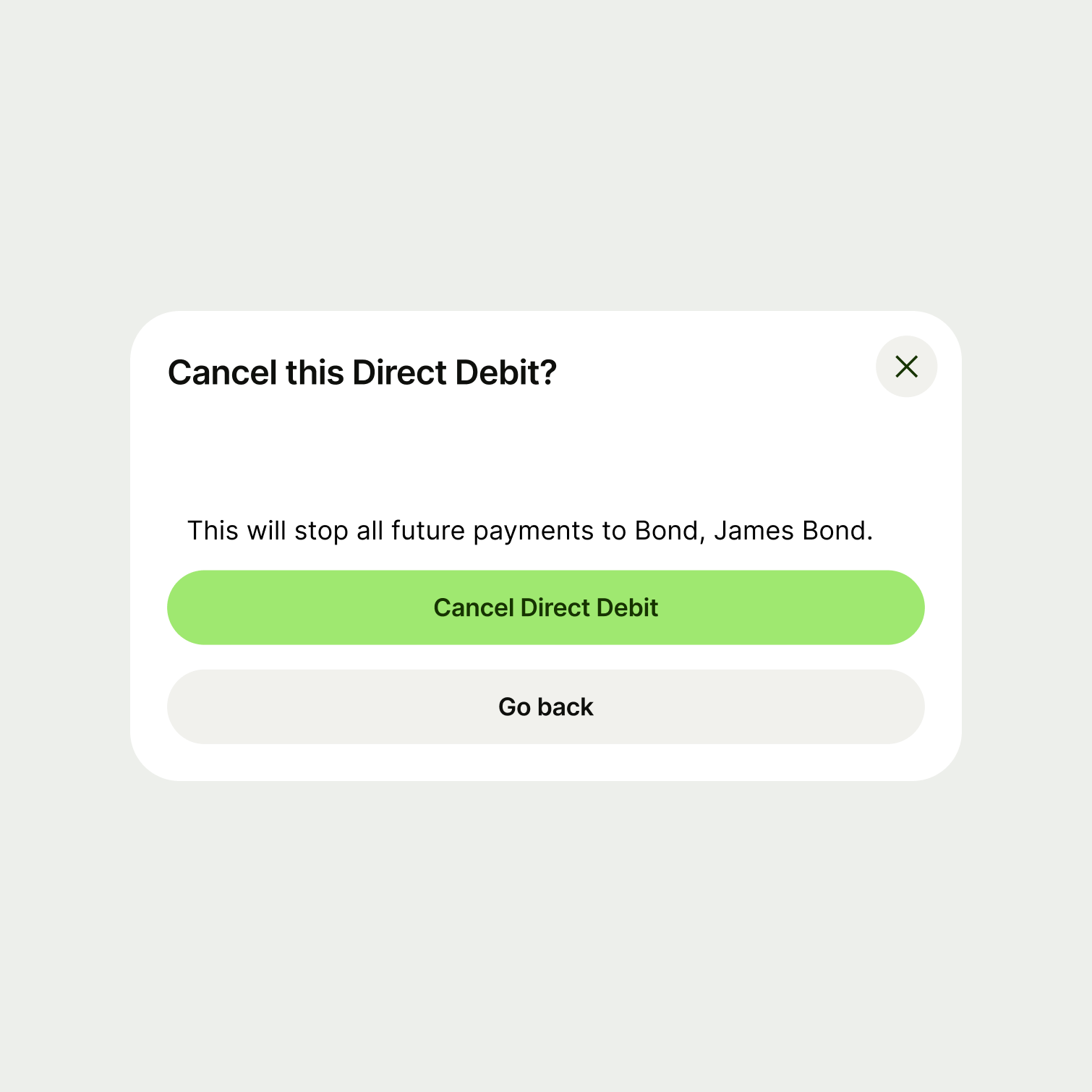 A modal with two buttons.