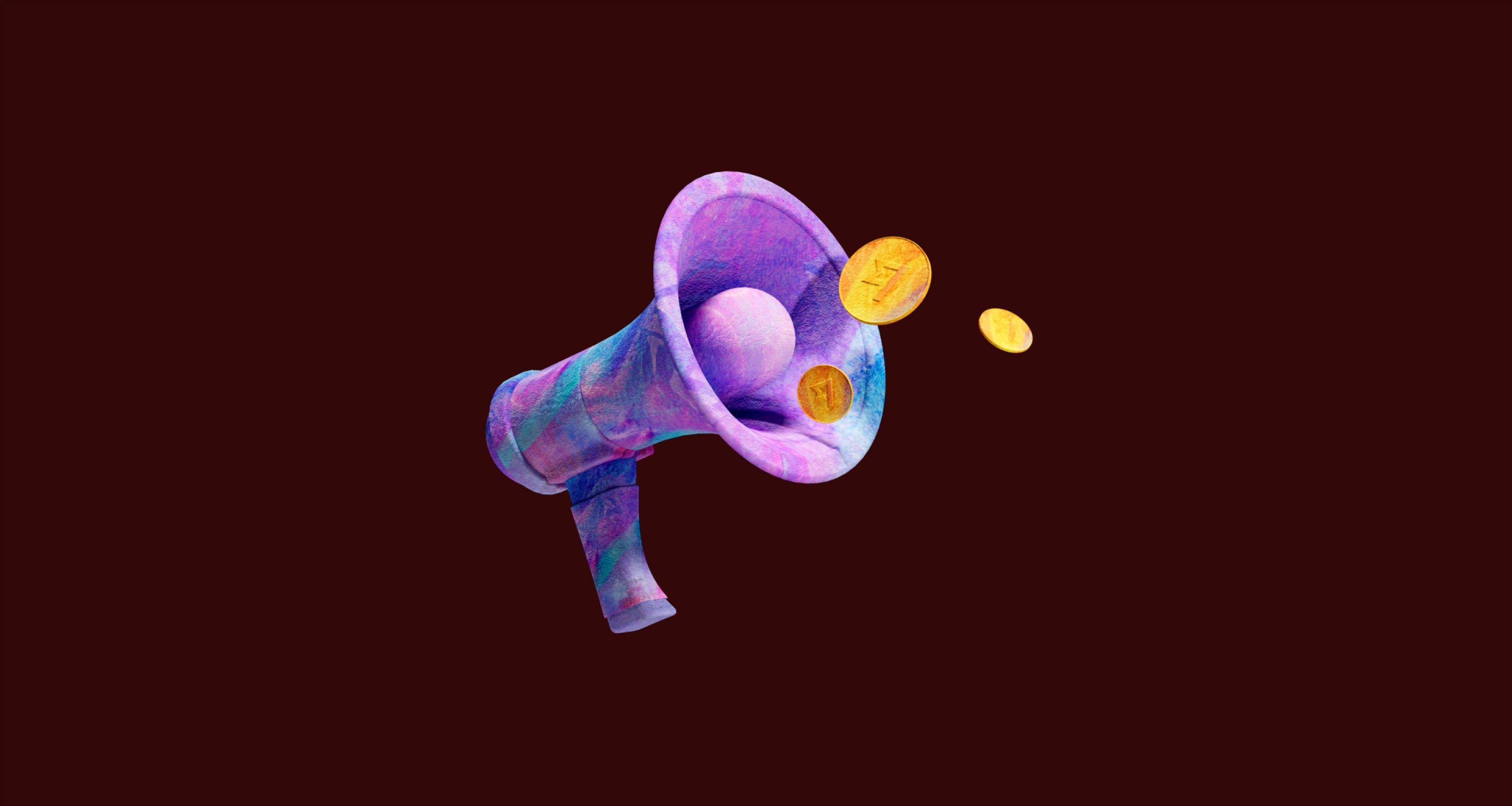A 3d megaphone illustration with coins being scattered out of it
