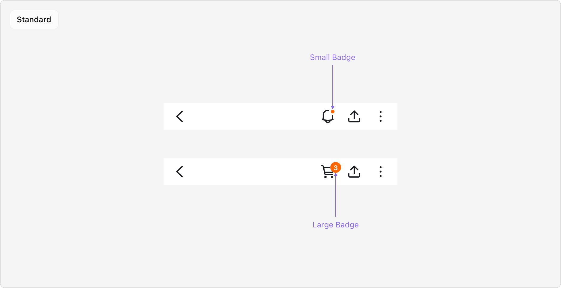 Top Navigation Notification Badge - Icon Button에 Notification Badge 표시 예시 (Standard 타입)