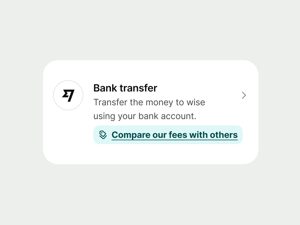 Payment card with a proposition inline prompt stating "Compare our fees with others."