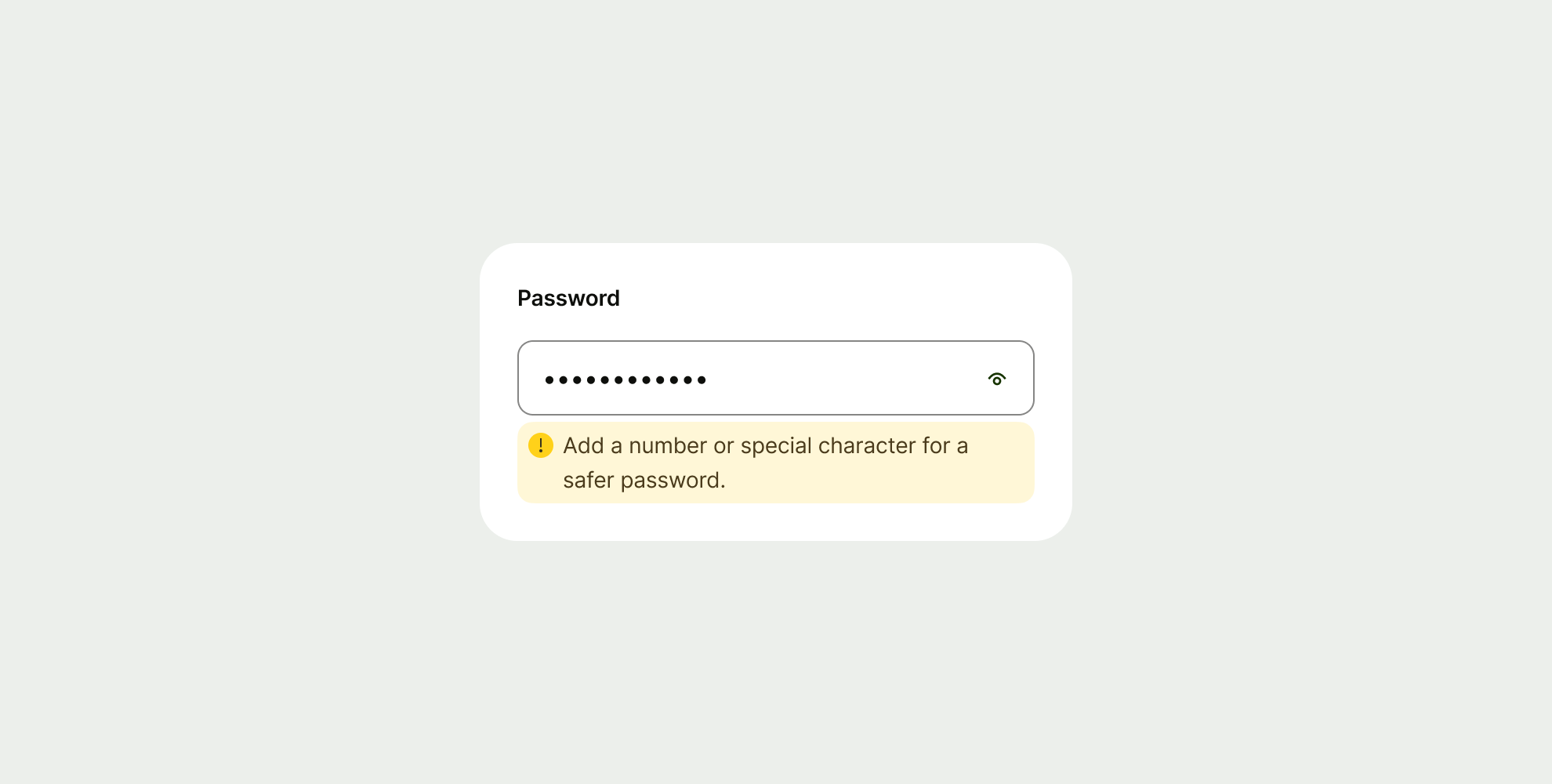 Warning inline prompt within a password input.