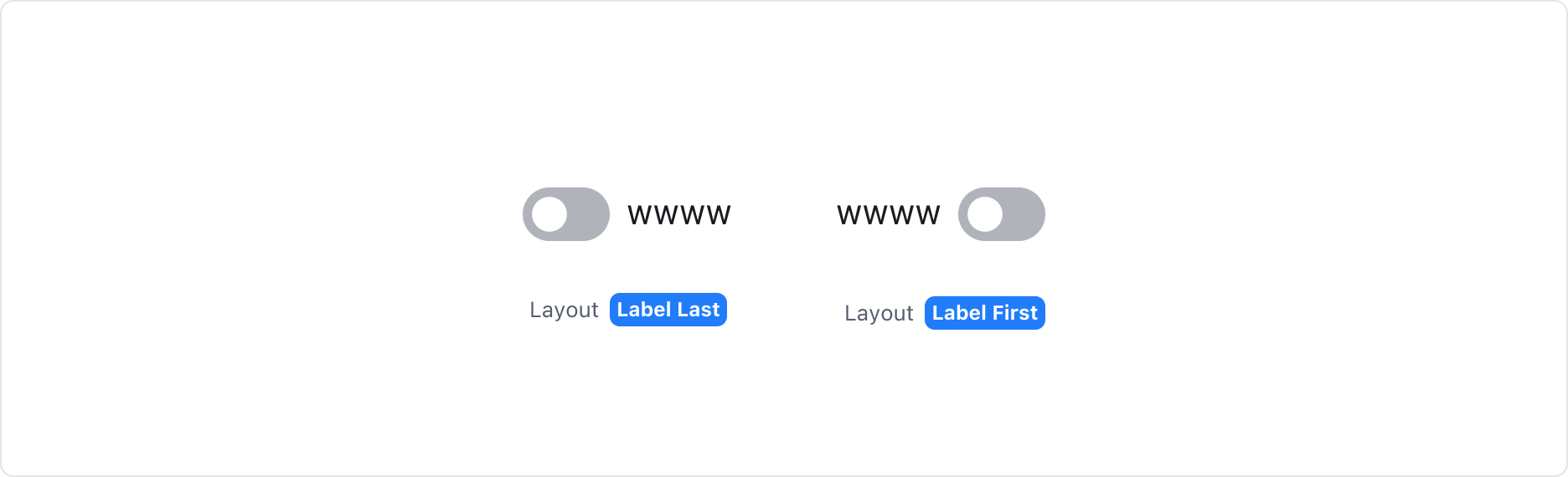 Switch의 Layout - 크기별 권장 텍스트 레이블 스타일