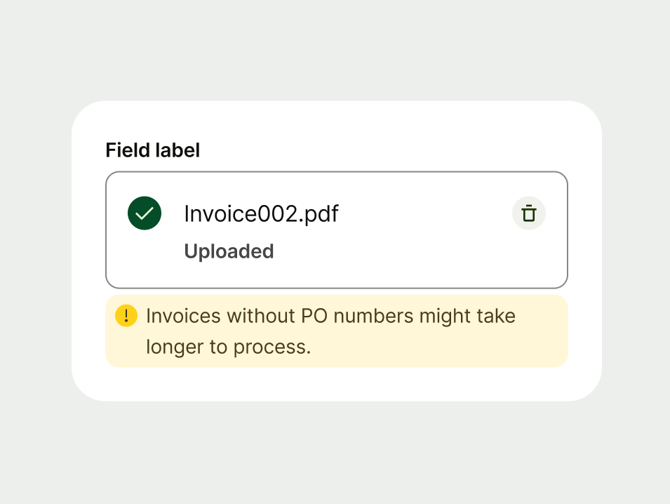 Warning inline prompt within a upload input.