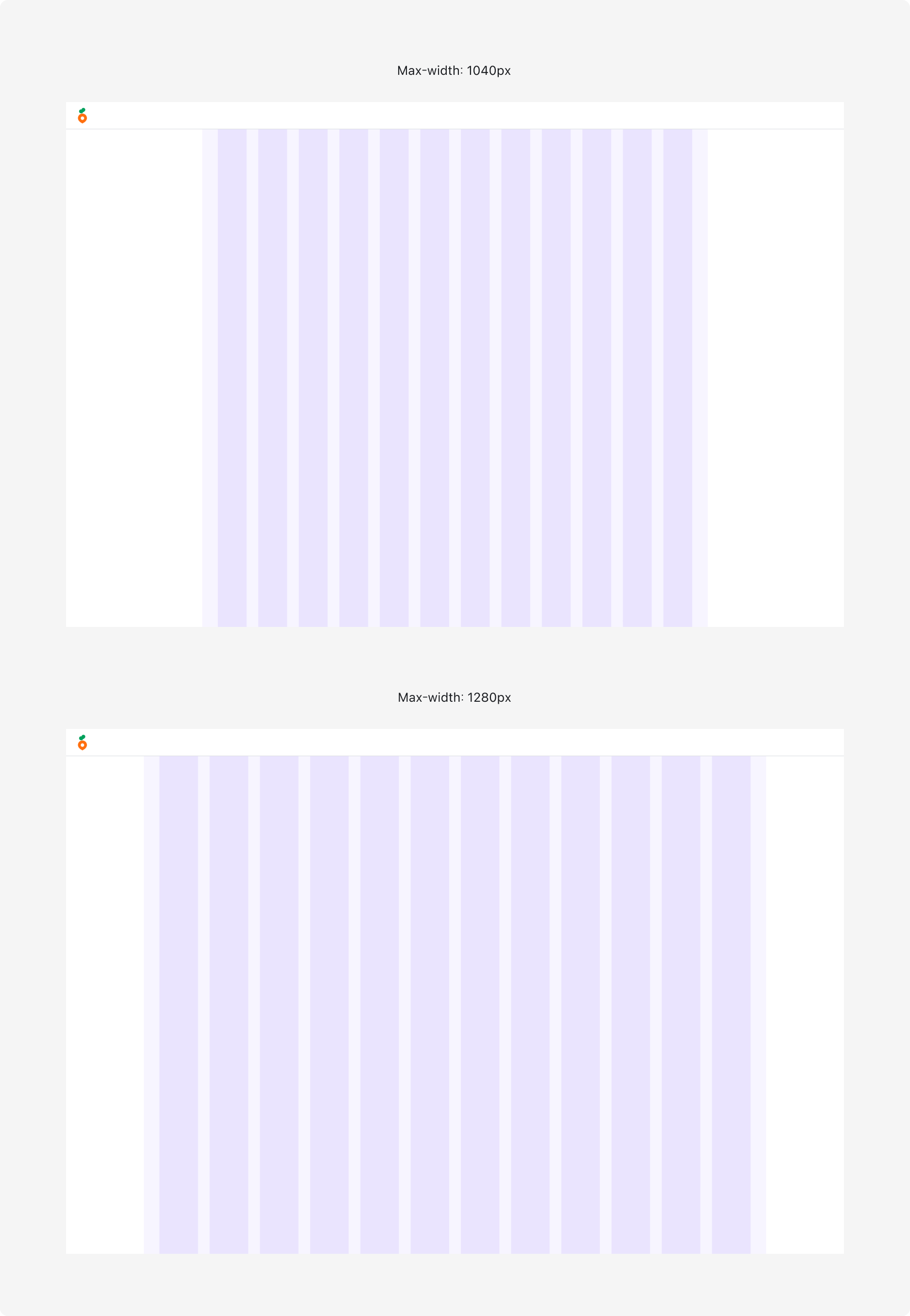 Max-width 1040px와 1280px Content Layout 비교 예시 이미지