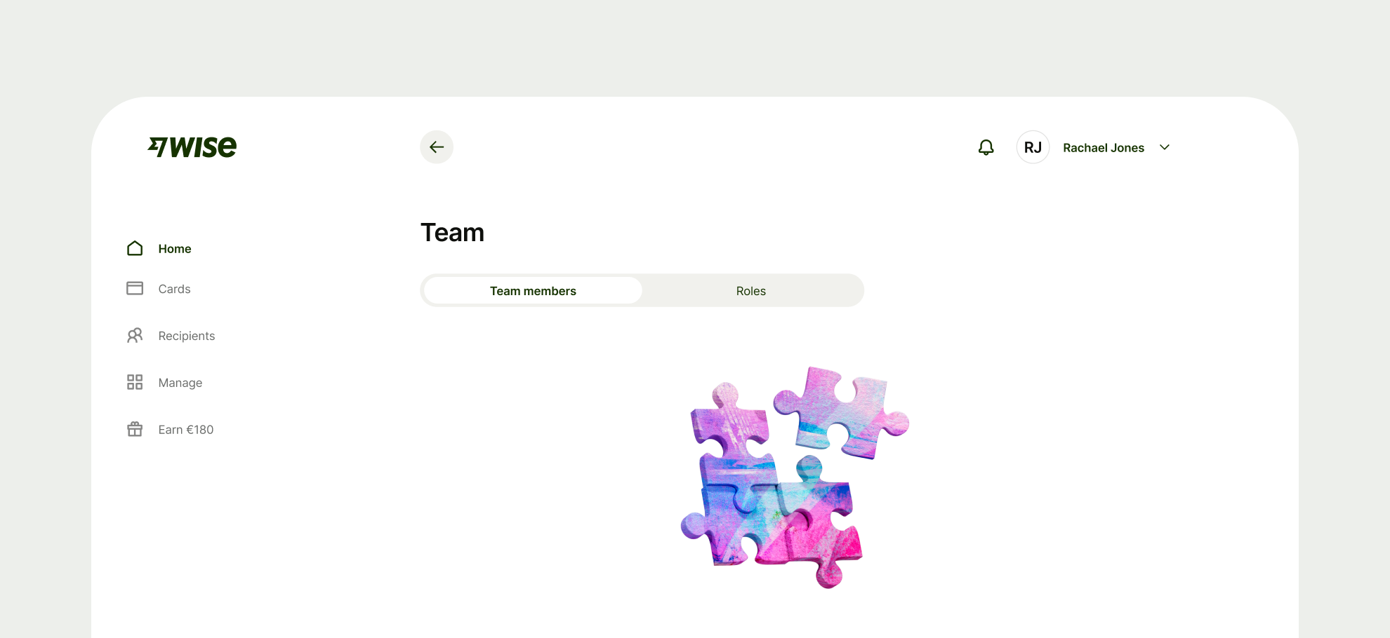 Team page with left aligned segmented control