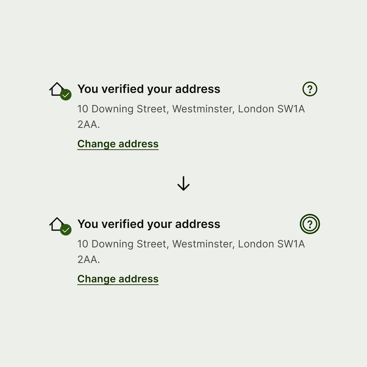 A comparison of an unfocused and focused info circle within a summary component.