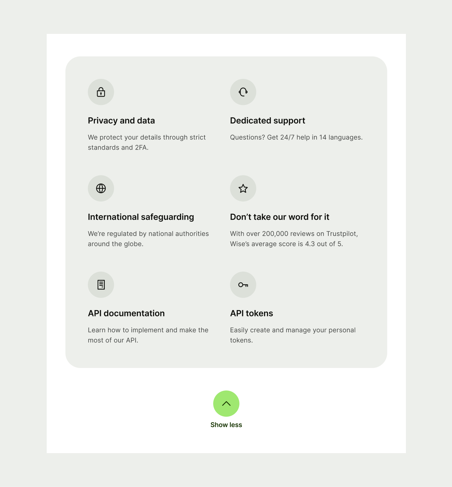 Icon List pattern on tablet with a show less button
