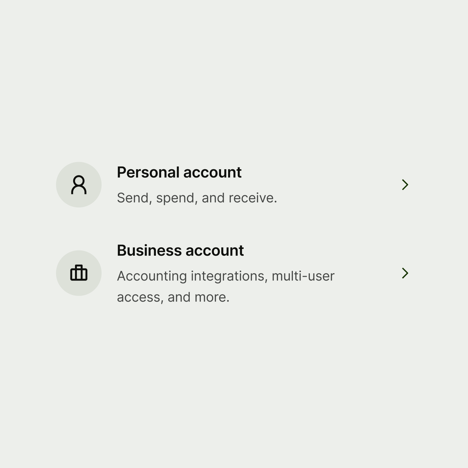 Two navigation options with short and succinct descriptions.